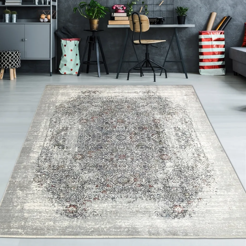 Tapis antidérapant abstrait 160x230 cm - Protège et décore gris orange