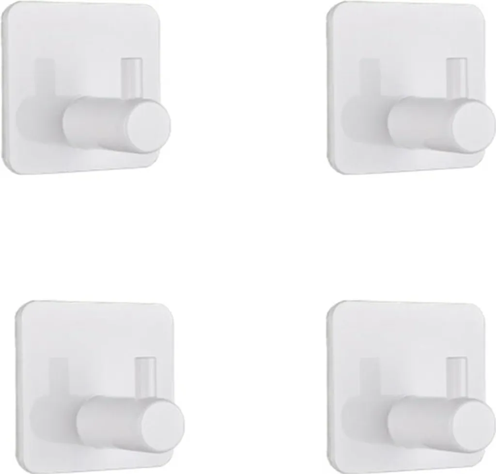 Patère murale adhésive blanche : Lot de 4 crochets serviette inox 304