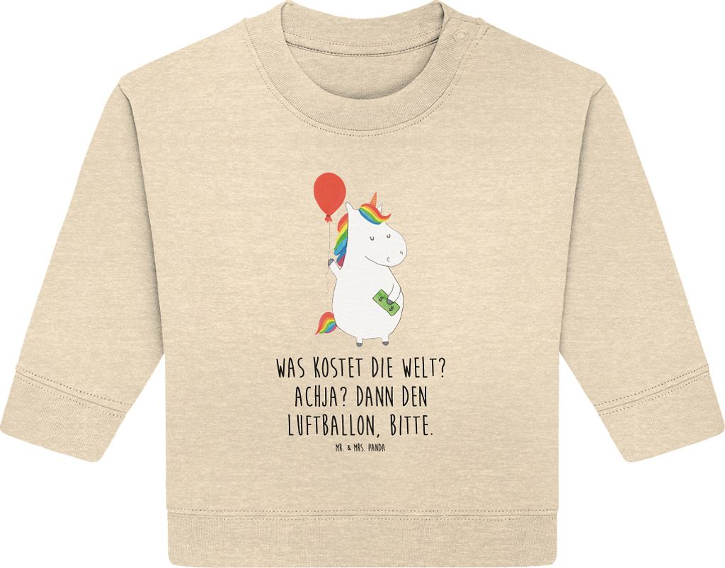 Mr. & Mrs. Panda Organic Baby Pullover Einhorn Luftballon 12. - 18. Monat - Natural Raw - Geschenk, Einhörner, Bullover, Unicorn, Geld, Freundin