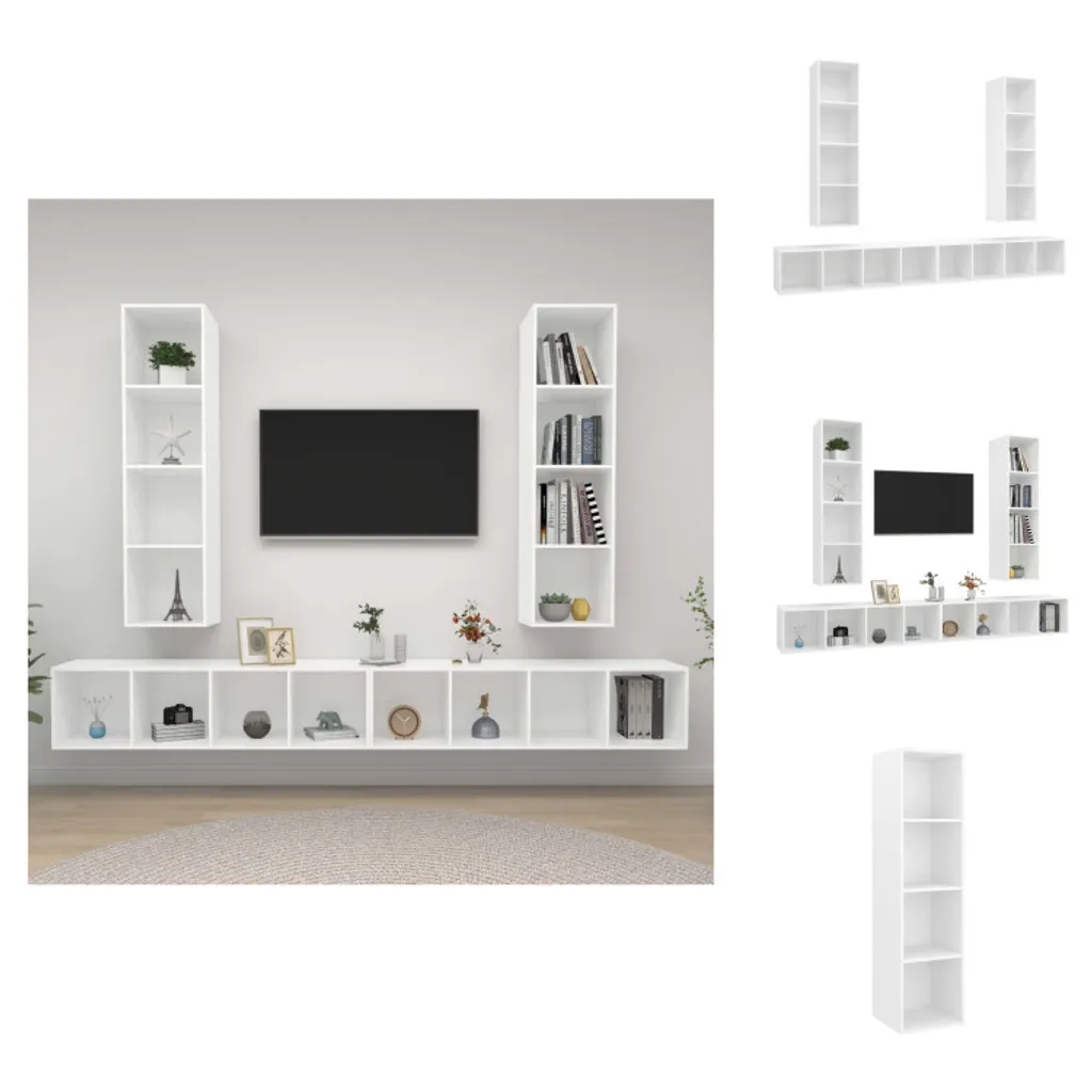 vidaXL Meubles TV muraux 4 pcs blanc en bois composite suspendu