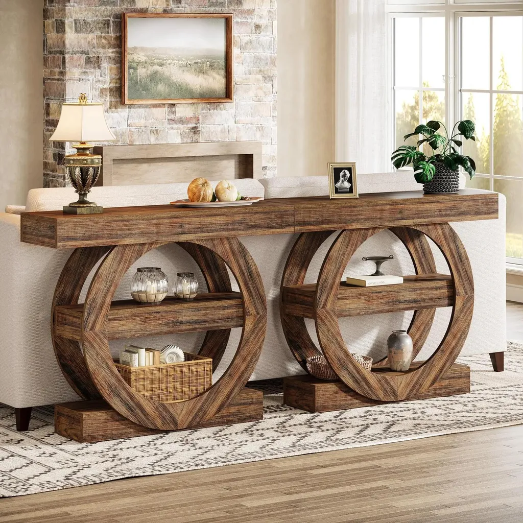 Table console étroite bois gris 105 cm pour optimiser l'entrée vide - 4