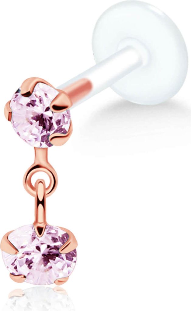 Ohrring Tragus Ohrpiercing 925 Sterling Silber rosévergoldet mit Zirkoniasteinen in verschiedenen Farben Farbe - Pink Stablänge - 10 mm
