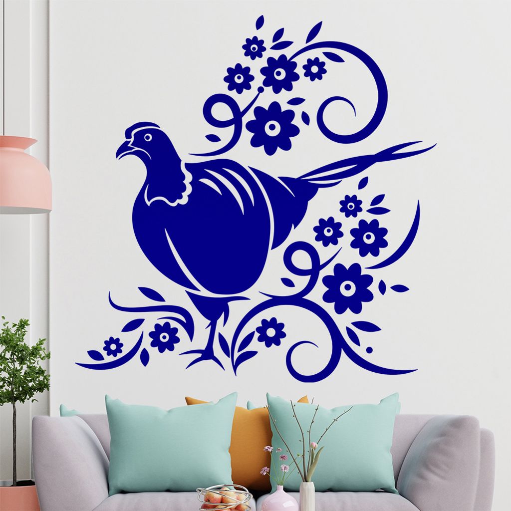 Tribal Huhn Blumen Wandtattoo in 6 Größen - Wandaufkleber Wall Sticker - Dekoration, Küche, Wohnzimmer, Schlafzimmer, Badezimmer