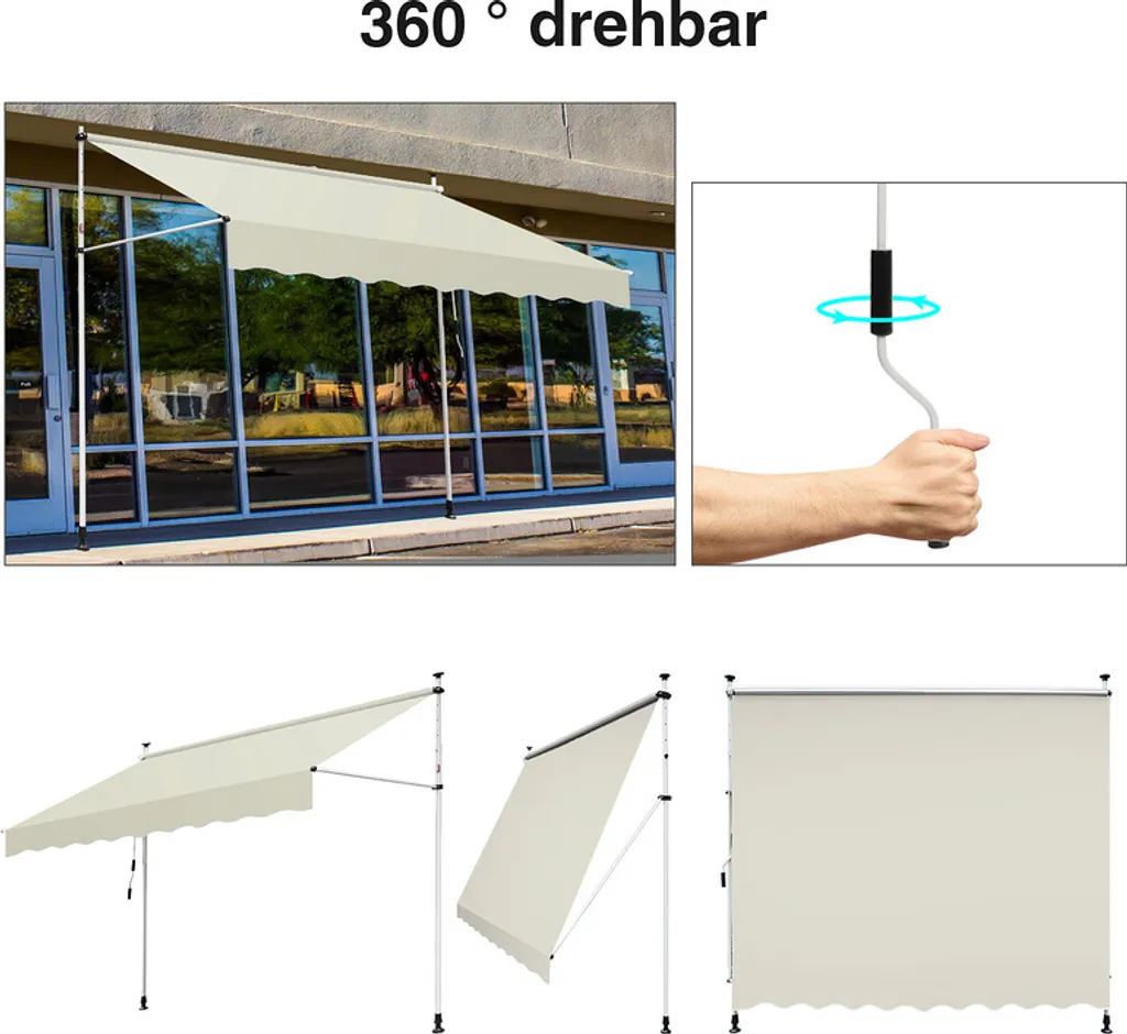 Offerta Tenda da Sole Fiqops 3.5M Beige: Retrattile e Impermeabile - 6