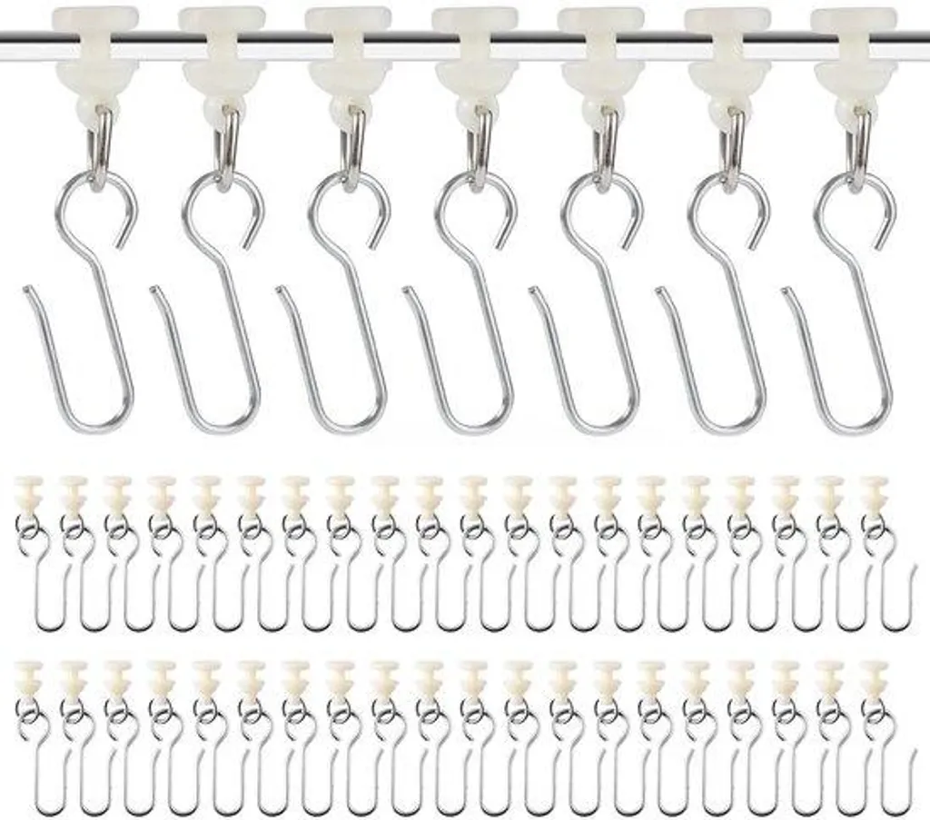 Crochets coulissants pour rideaux, lot de 80 patins blancs en PVC