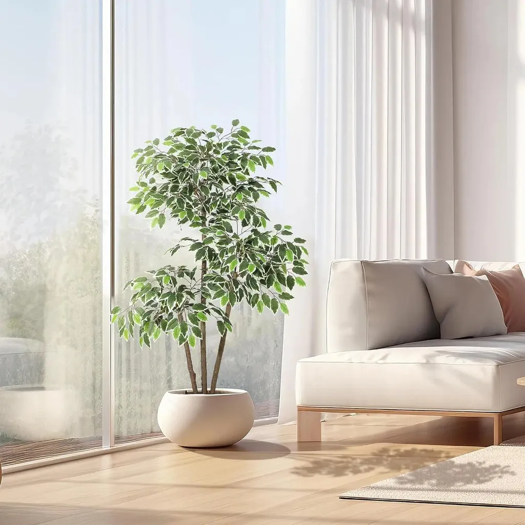 Ficus artificiel intérieur : Plante déco sans entretien avec pot blanc