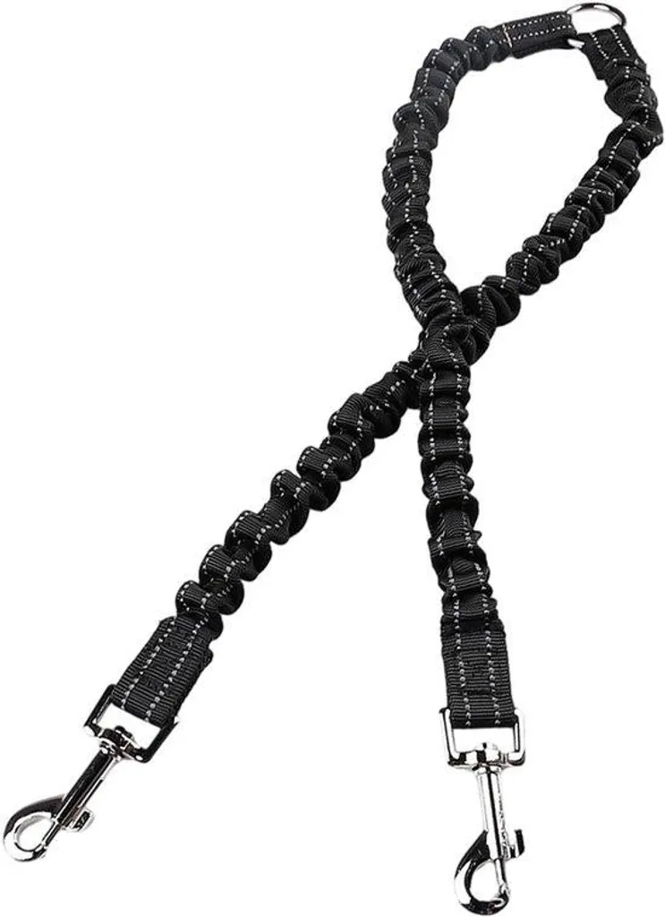 Laisse double élastique noire avec poignée rembourrée pour deux chiens