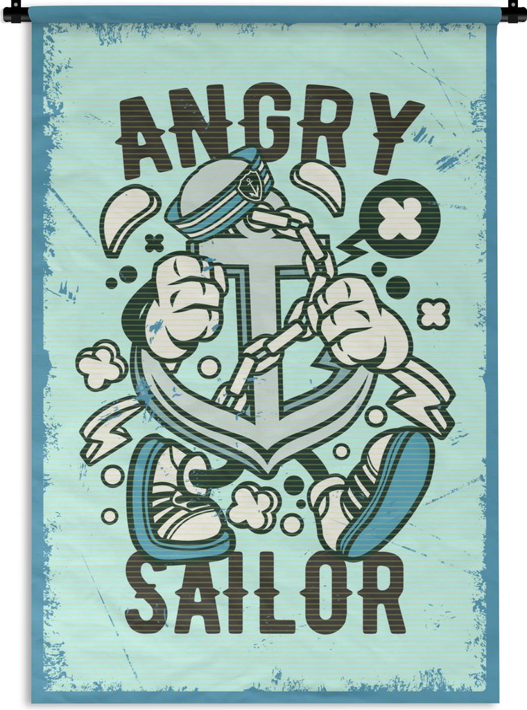 MuchoWow® Wandteppich Wandbehang Anker - Blau - Retro 60x90 Produktbild 