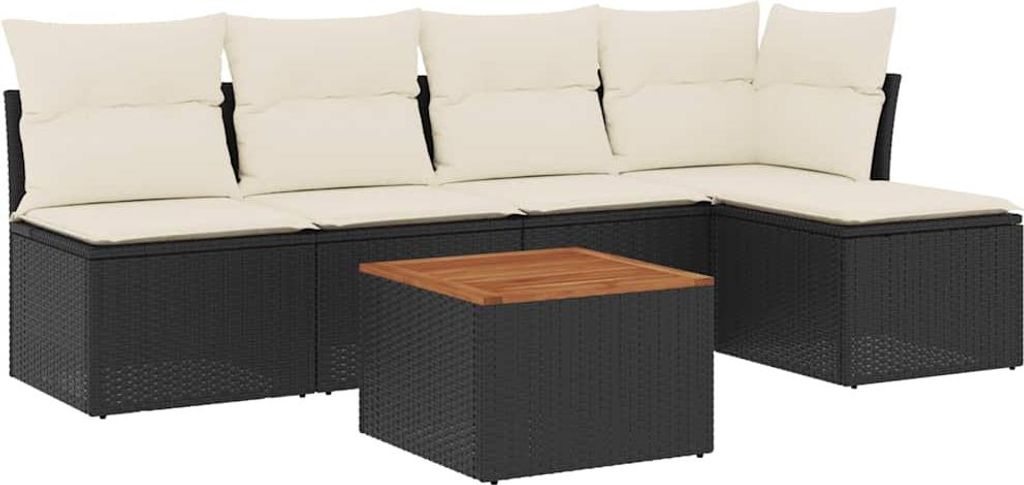 vidaXL 6-tlg. Garten-Sofagarnitur mit Kissen Schwarz Poly Rattan