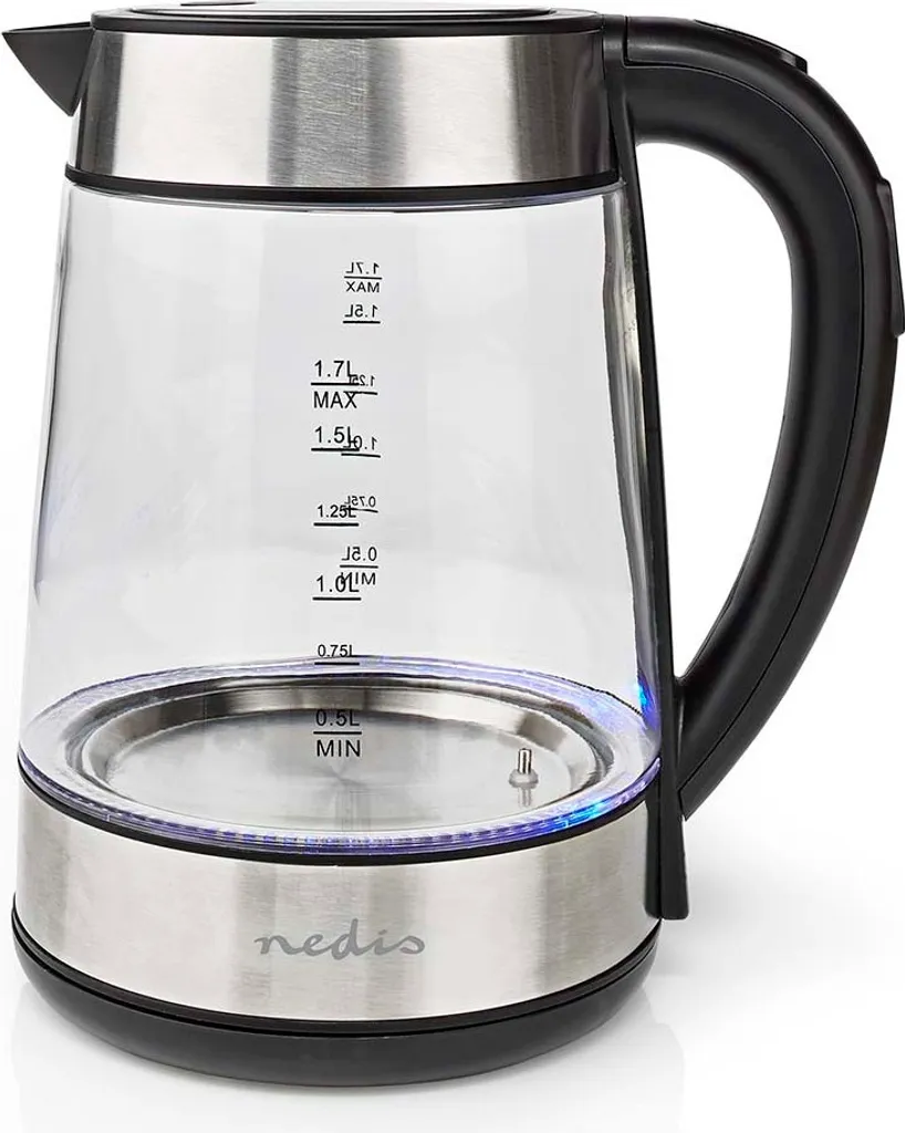 Bouilloire en verre 1.7L Nedis à ébullition rapide 2200W et LED