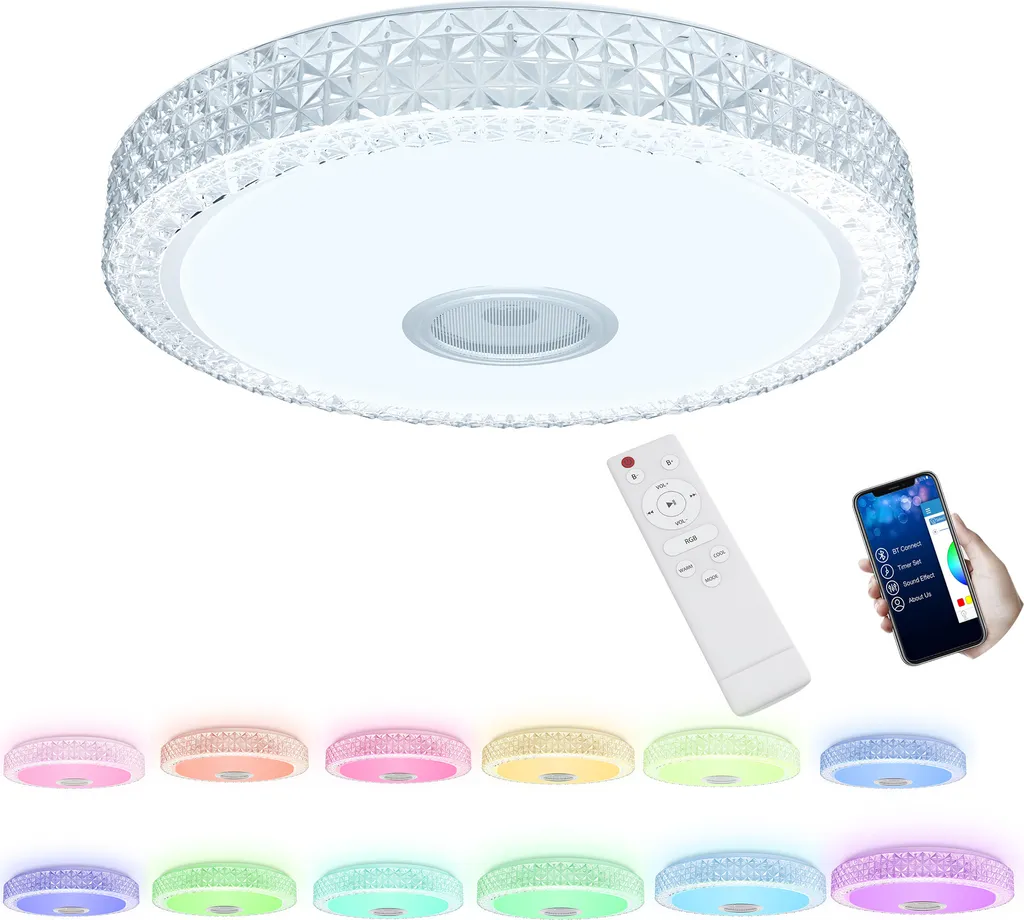Luminaire Plafonnier Connecté RGB 48W IP44 pour Salon et Salle de Bain