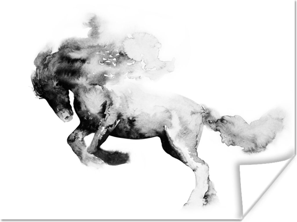 MuchoWow Poster Gemälde - Pferd - Tiere - Ölfarbe - Schwarz - Weiß 80x60 cm - Kunst für zu Hause