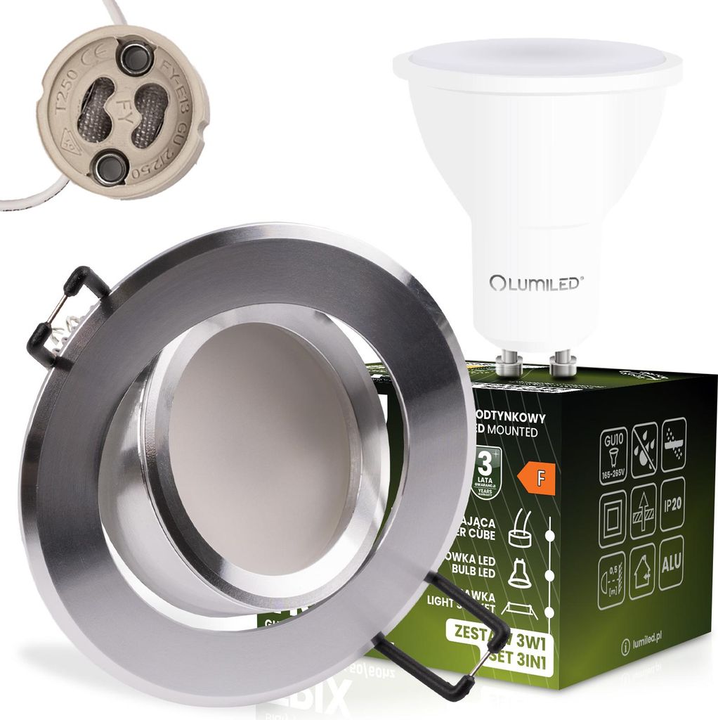 LUMILED LED Einbaustrahler Set GU10 6W 3000K Warmweiß Schwenkbar 85mm Ultra Flach Aluminium Rund Silber Glänzend 230V inkl. GU10 Fassung LED Leuc...