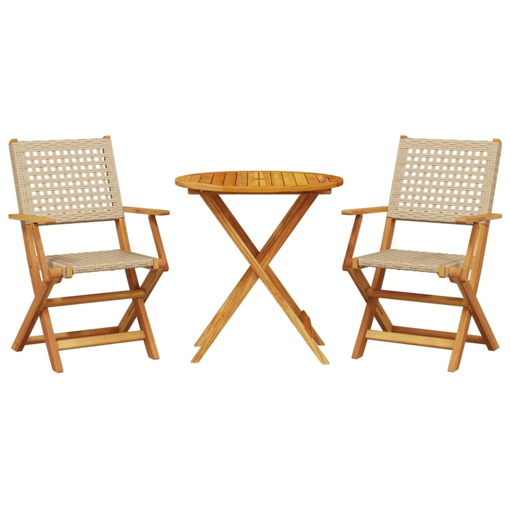 vidaXL 3-tlg. Bistro-Set Beige Poly Rattan und Massivholz