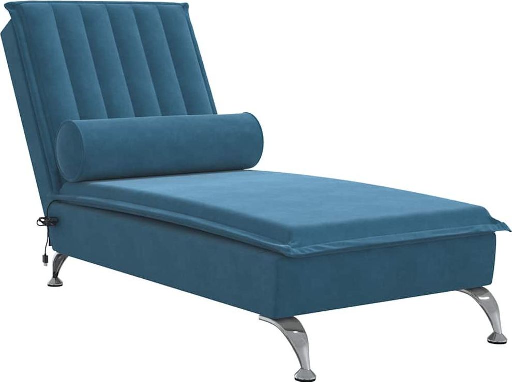 vidaXL Massage-Chaiselongue mit Nackenrolle Blau Samt