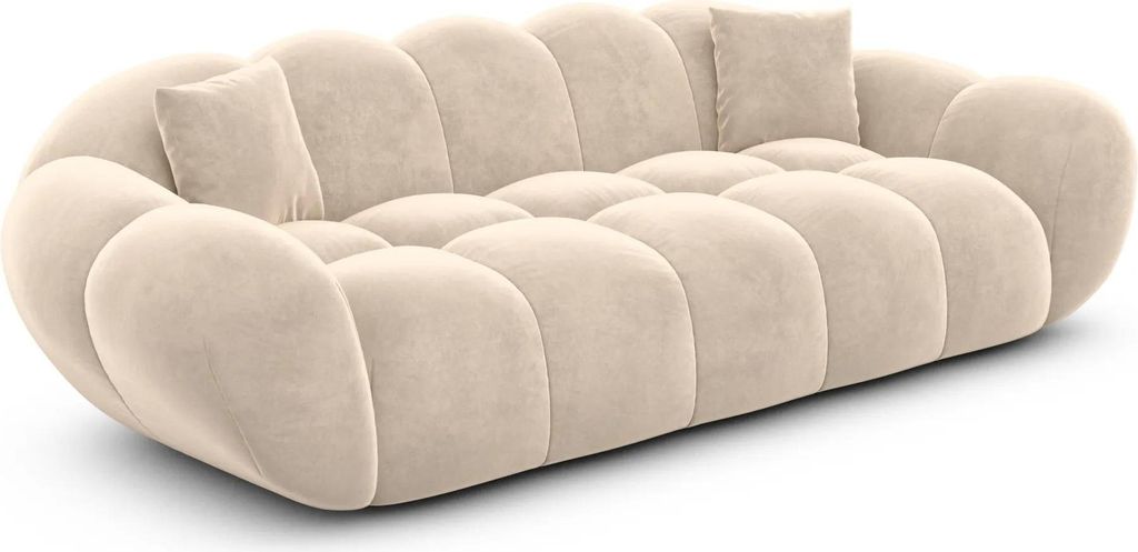 Samtstoff 3-Sitzer Couch Liva Creme