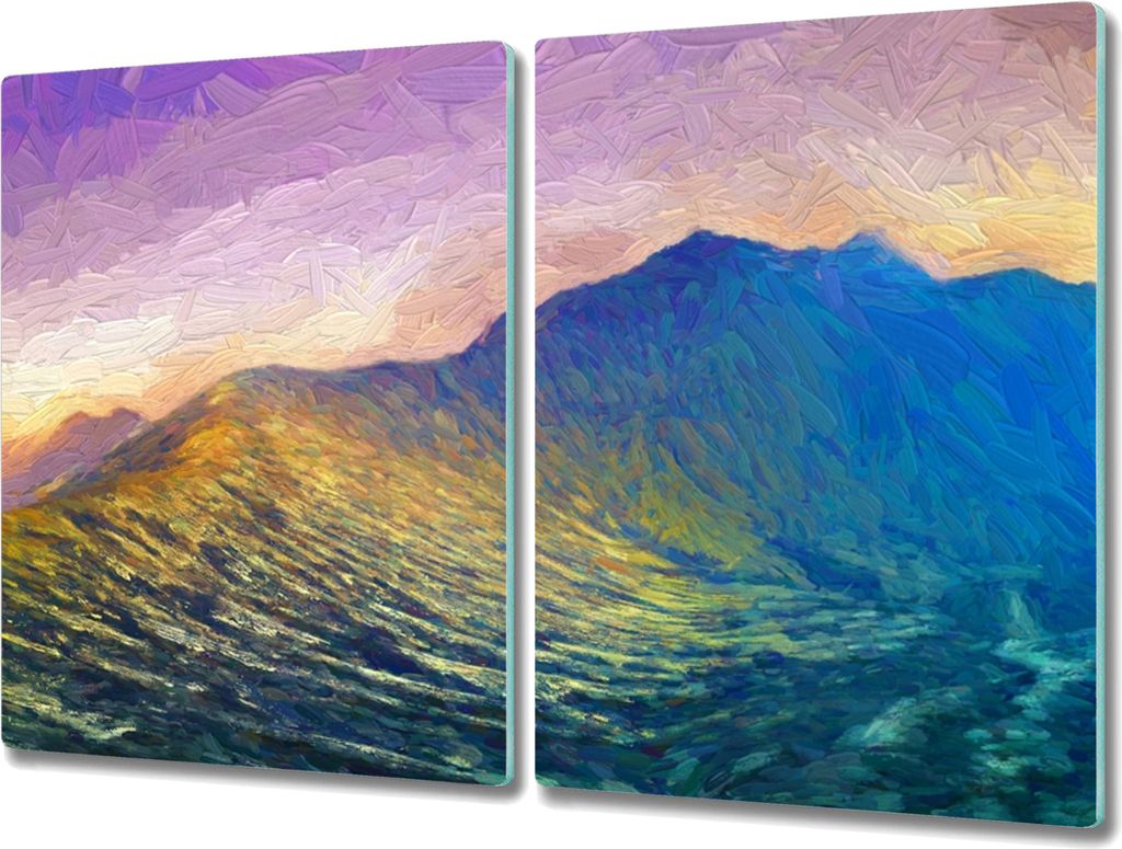 Coloray Hackbrett Kochplattenabdeckung Herdabdeckplatte 2x40x52 cm Schneidebrett Küchenbrett - berg Himmel