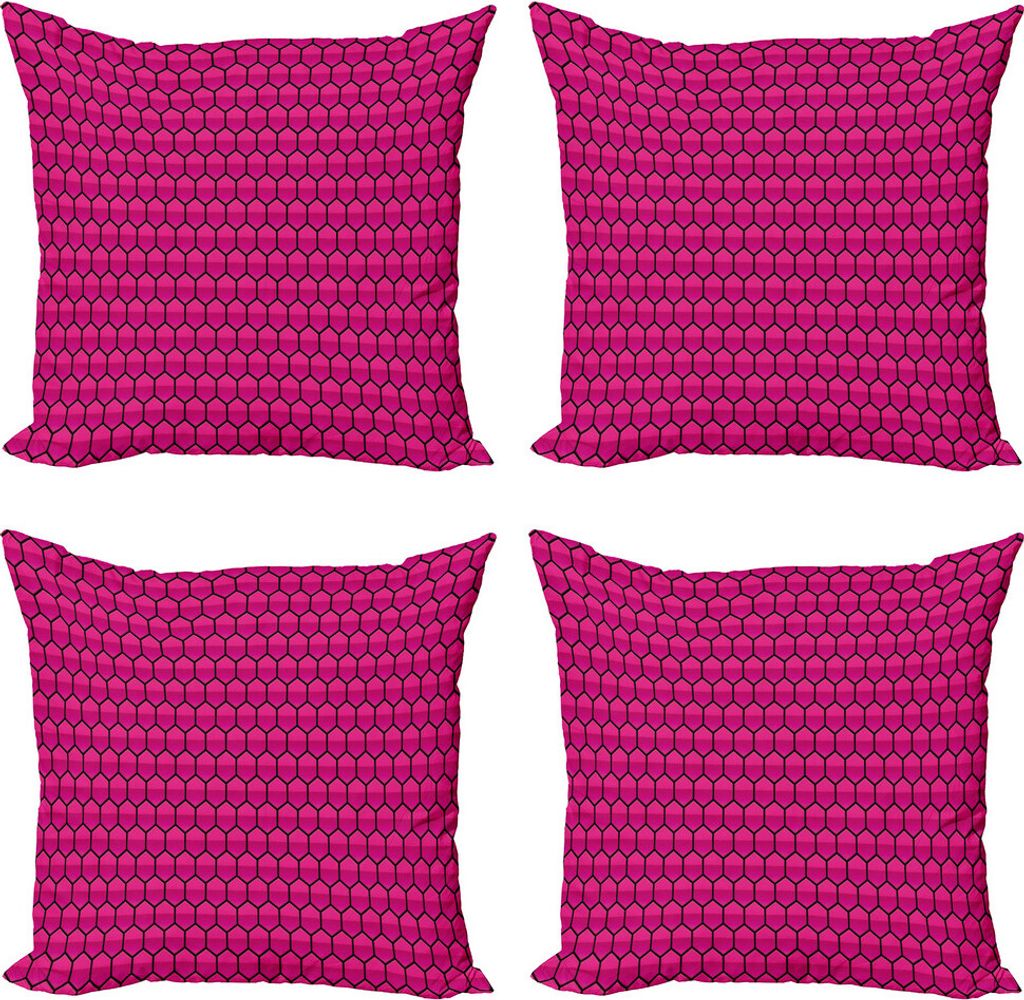ABAKUHAUS Hot Pink Kissenbezug Set (4 Stück), Kamm Muster Hexagonal, Moderner Doppelseitiger Digitaldruck, 40 cm x 40 cm, Hot Pink Schwarz