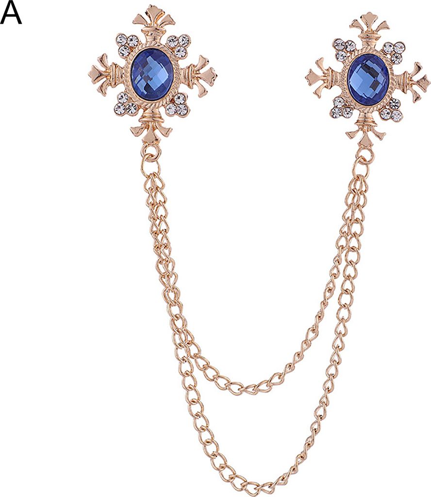 Attraktive, einfach zu kombinierende Kragenbrosche für Damen und Herren, Strass-Dekor, Kette, Quaste, Kleidungsbrosche für Party-A