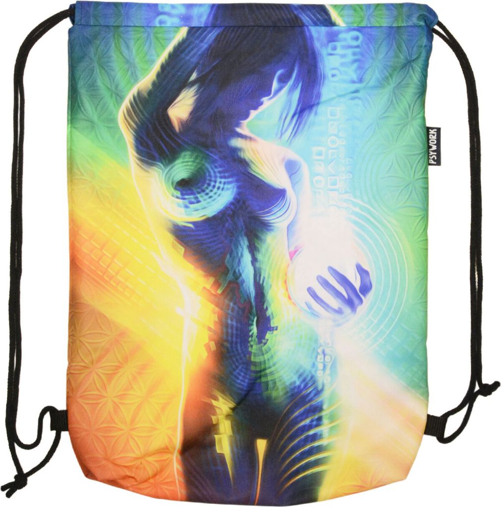 PSYWORK Schwarzlicht Turnbeutel Rucksack Neon Prismatic UV-aktiv Tote Bag Stoffbeutel Stofftasche