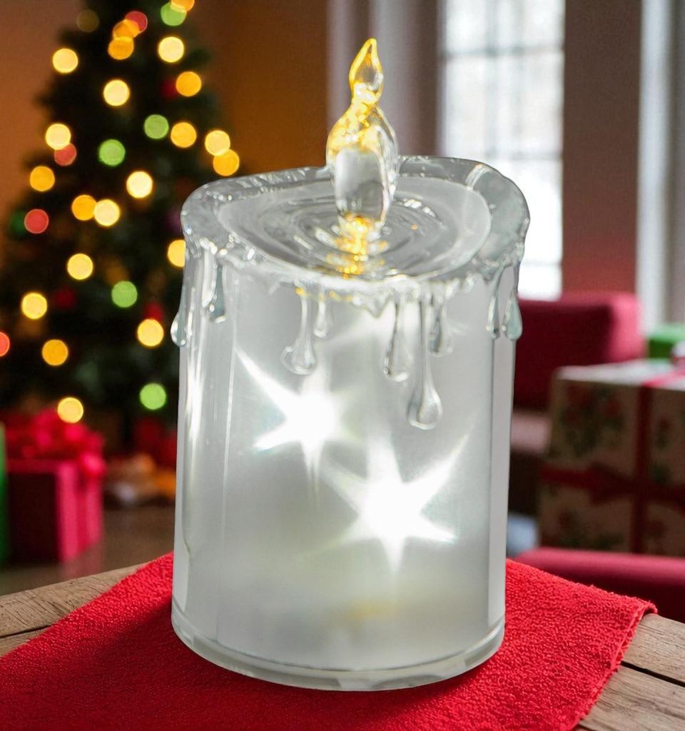 LED Kerze Weihnachtsdeko aus Acryl mit Sternmotiv und Timer 7 x 24 cm