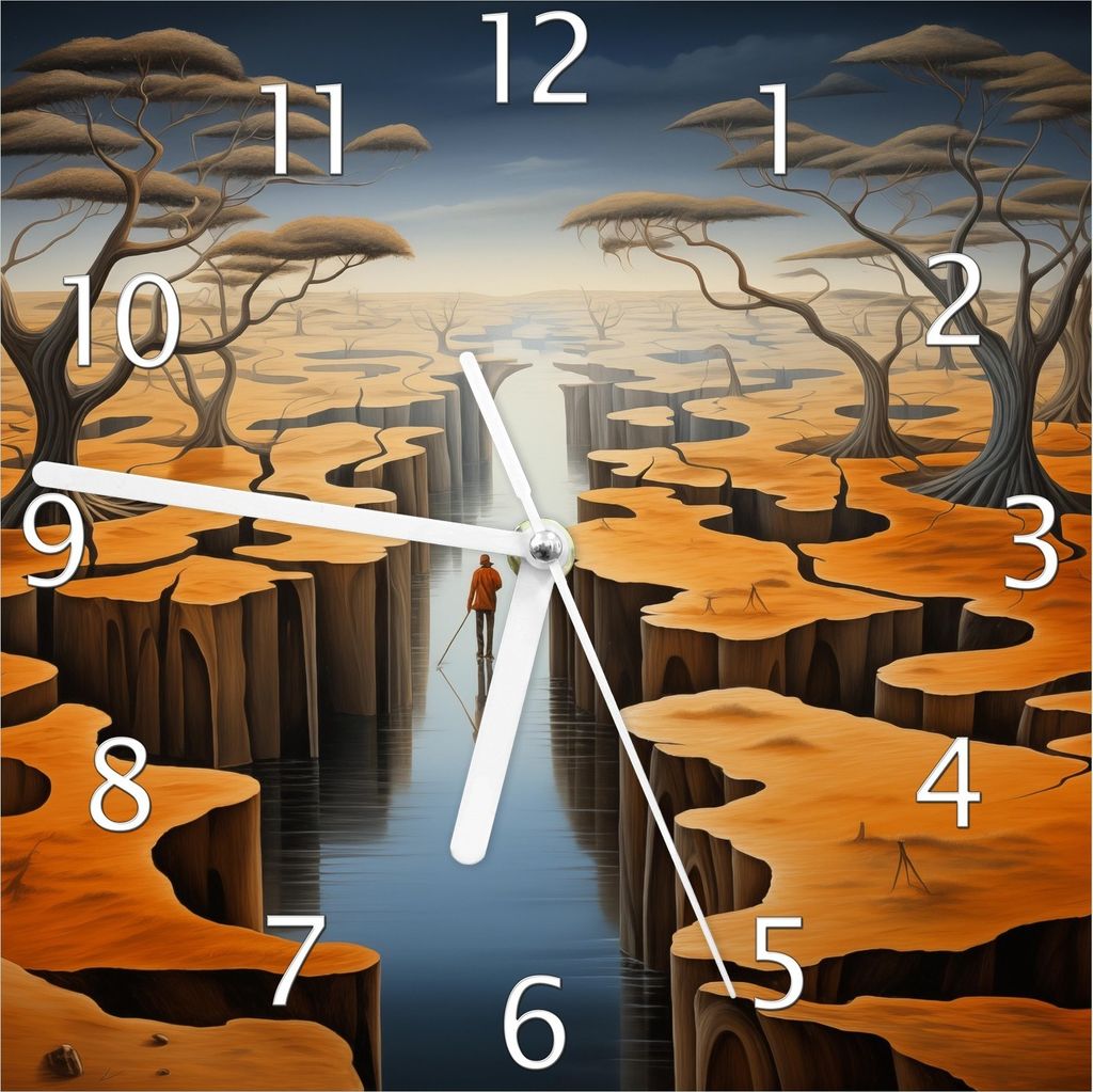 Wallario Design Wanduhr Pfad in einer surrealen Welt aus Echtglas, Größe 20 x 20 cm