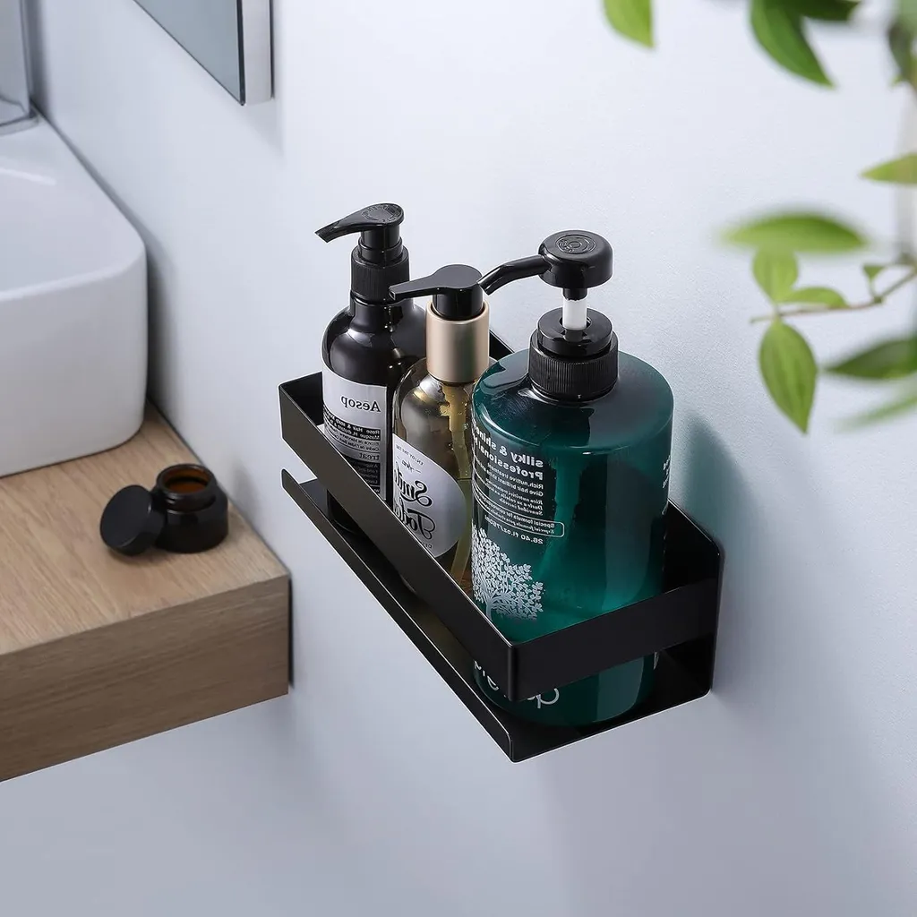 Tablette de douche sans Perçage Noire : Finis les Trous dans le Mur