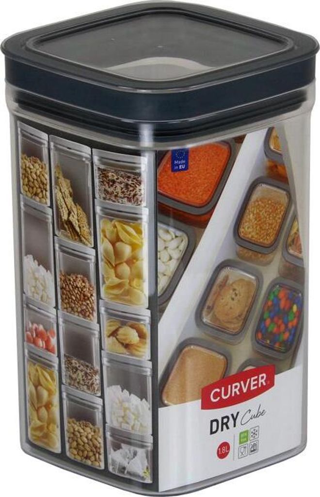 Curver pojemnik na sypkie dry cube 1,8l /transparentny/ciemnyszary
