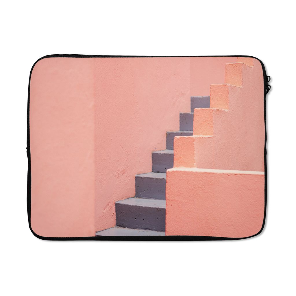 MuchoWow Laptop Hülle 17 Zoll Laptoptasche Treppe - Architektur - Rosa - Pastell - Zipper - Schutzabdeckung