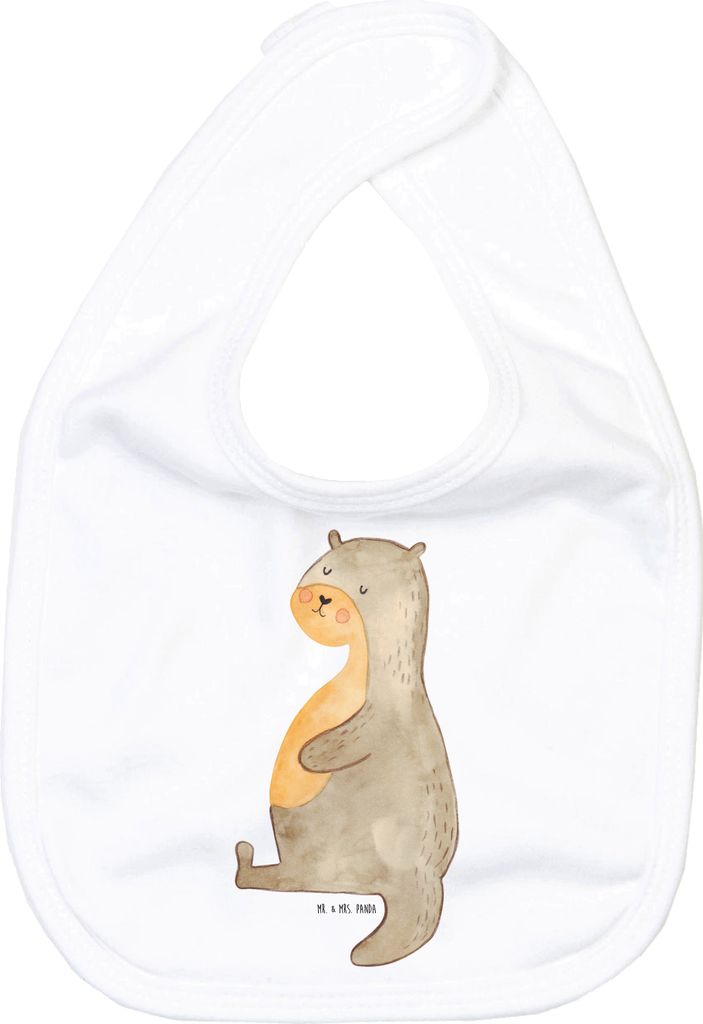 Mr. & Mrs. Panda Schlabberlatz Otter Bauch - Weiß - Geschenk, Sabberlätzchen, Sabber Lätzchen, Seeotter, Sportmuffel, dick, Satt, Kinderlätzche...