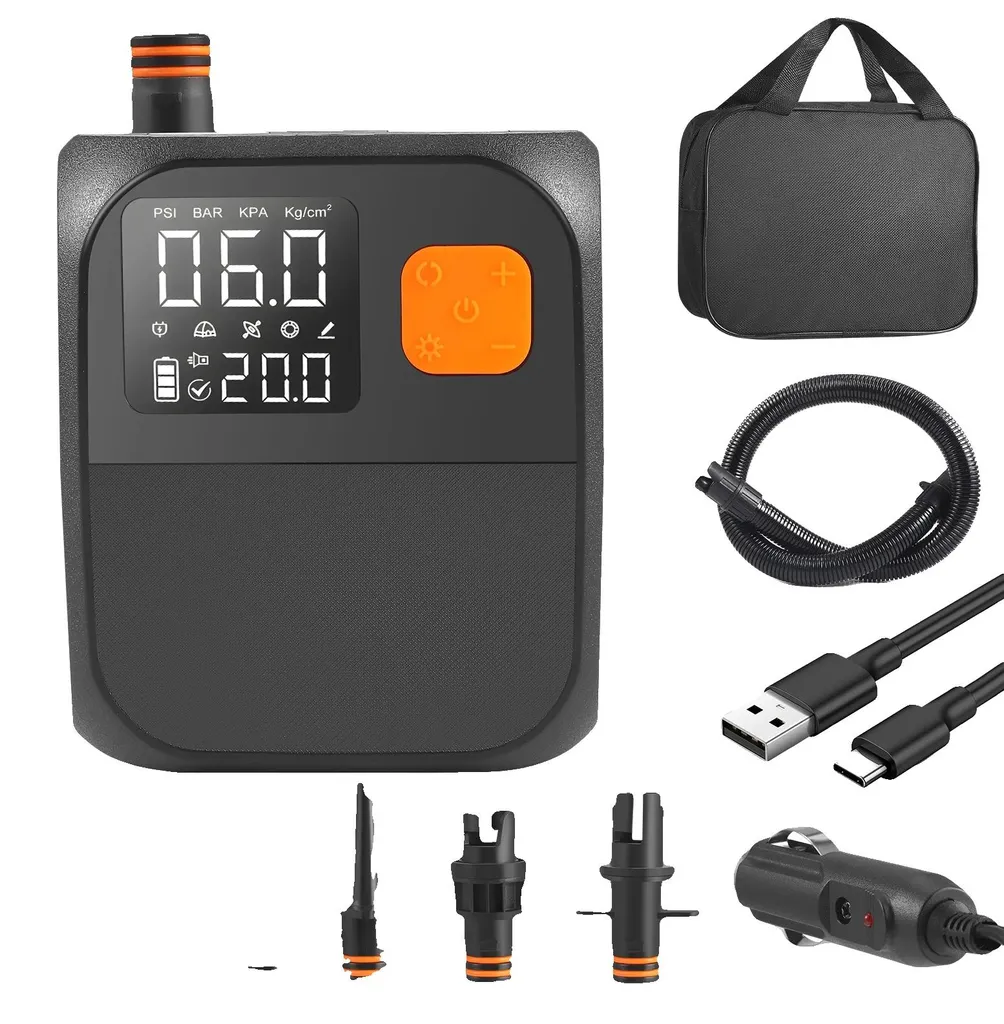 Pompe gonflable sans fil 25 PSI noire pour paddle, kayak et matériel de sport