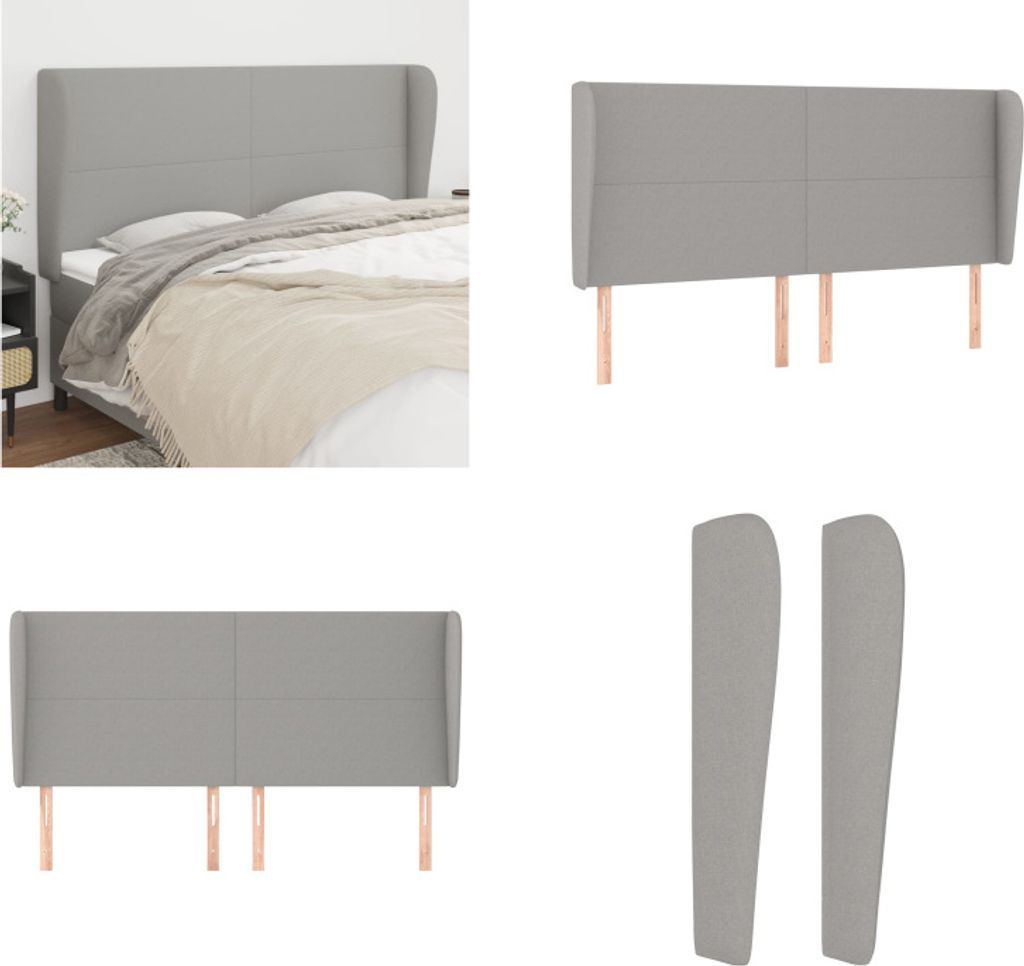vidaXL Kopfteil mit Ohren Hellgrau 203x23x118/128 cm Stoff - Kopfteil - Kopfteile - Bett-Kopfteil - Bettkopfteil