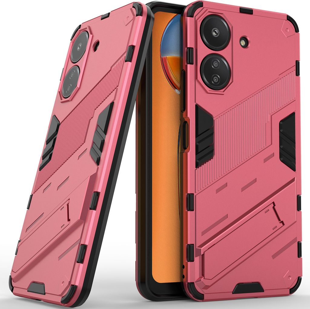 Armor Hülle für Xiaomi Redmi 13C /Poco C65, Hybrid PC TPU Bumper Stoßfestes Schutzhülle mit Standfunktion Rosa