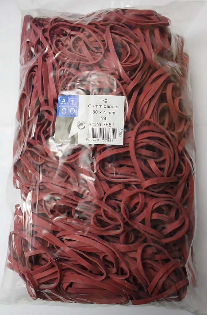 Alco Gummibänder, Rot, 80 x 4 mm, Beutel à 1,0 kg Produktbild 