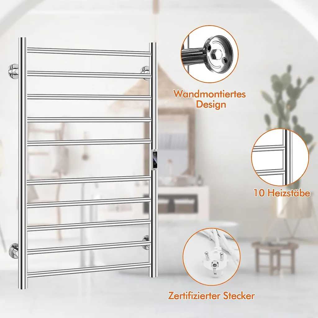 Chauffe-serviettes électrique pour salle de bain moderne inox 120W - 6