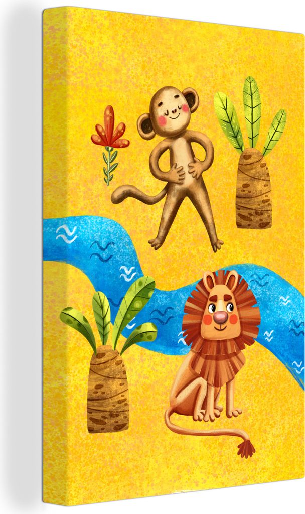 OneMillionCanvasses - Leinwandbilder - 90x140 cm, Affe - Löwe - Palme - Wasser, Wandbilder Kunstdruck Wanddekoration - Wandschmucke - Schlafzimmer