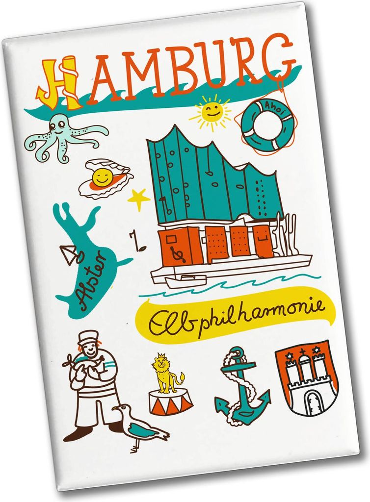 Hamburg Wimmelbild Souvenir Magnet - Elbphilharmonie