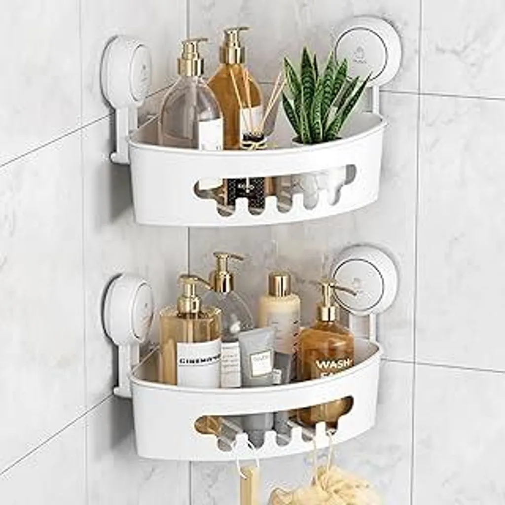 Organizer Doccia Bianco LEVERLOC 2 Pack - Mensola a Ventosa Senza Buchi