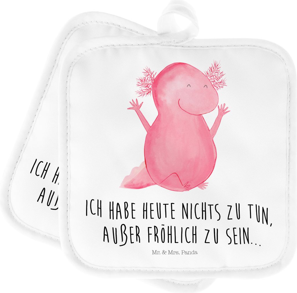 Mr. & Mrs. Panda 2er Set Topflappen Axolotl Hurra - Weiß - Geschenk, Fröhlich, topfhalter, Spaß, Kochlappen, Lurch, Freude, Ofenlappen, Topfunte...