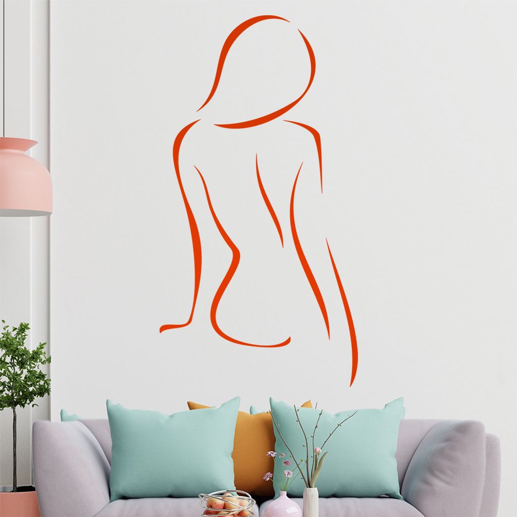 Frau sitzend, Linien Wandtattoo in 6 Größen - Wandaufkleber Wall Sticker - Dekoration, Küche, Wohnzimmer, Schlafzimmer, Badezimmer