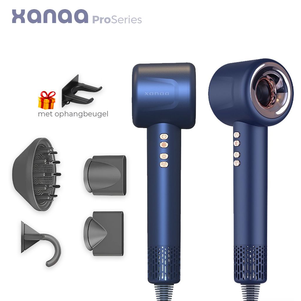 Xanaa – Haartrockner Blau – Professioneller 4-in-1-Haartrockner mit Diffusor – Ultra-leise – Superstarke 110.000 U/min – Airstyler - Mu...