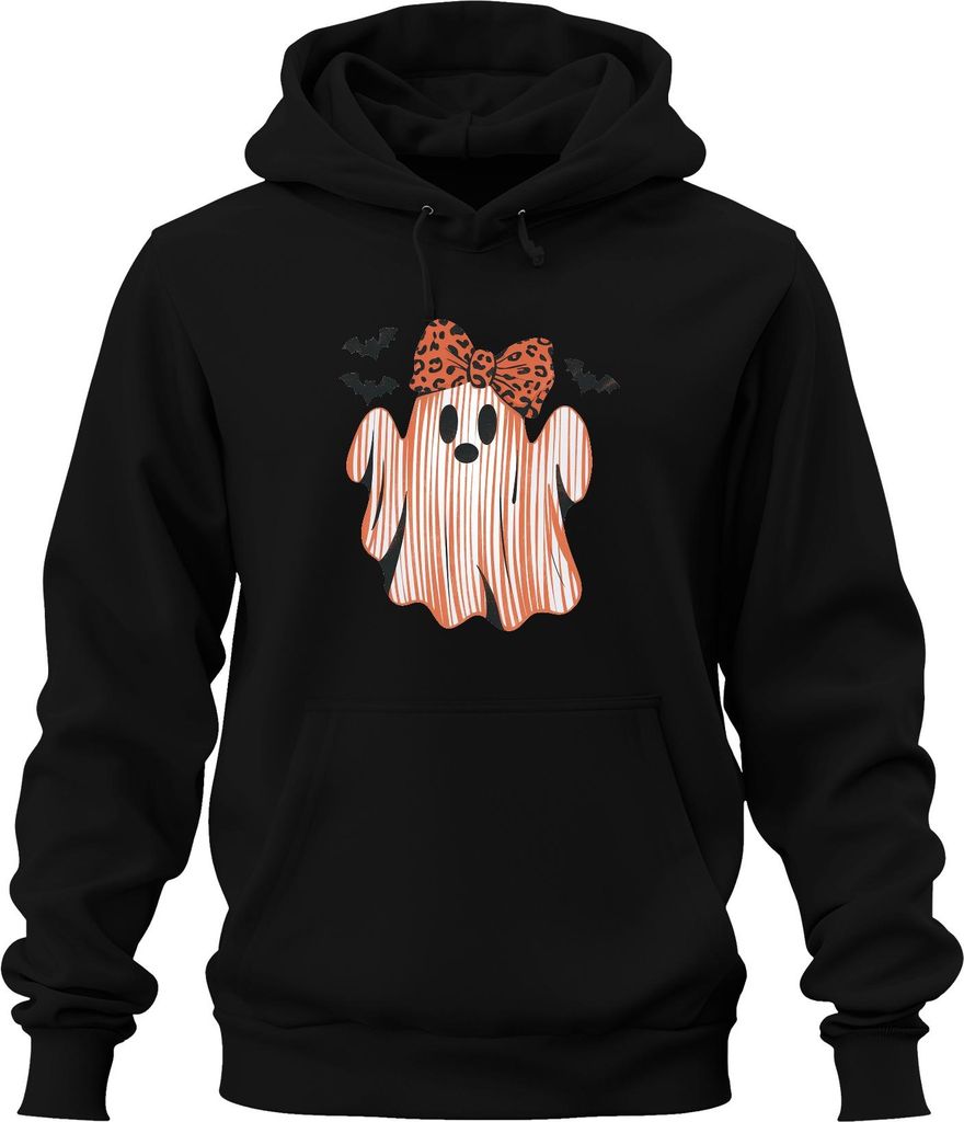 Halloween Geist Süßer Leopardenschleife Kinder Mädchen Gestreift Uni Hoodie Kapuzenpullover, Schwarz, 3XL