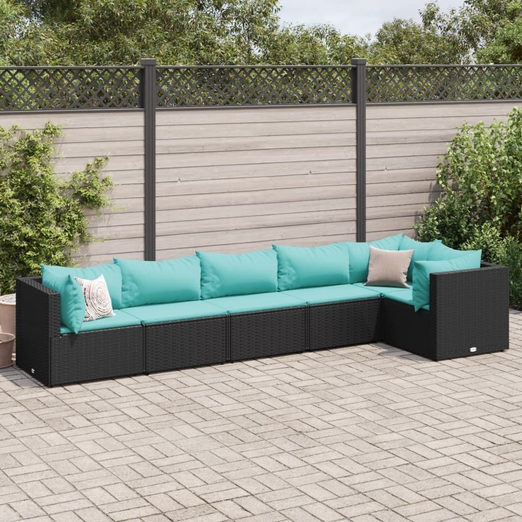Maison Exclusive - 6-tlg. Garten-Lounge-Set mit Kissen Schwarz Poly Rattan