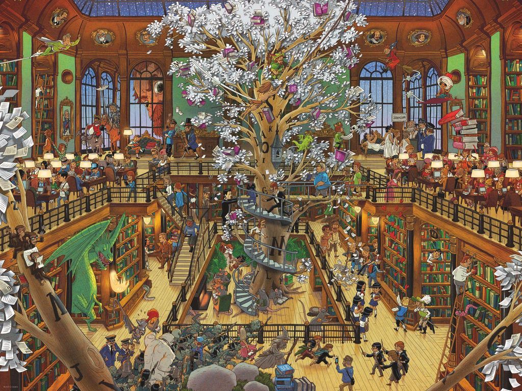 Puzzle 1500 elementów. Biblioteka + plakat Zdjęcie produktu 
