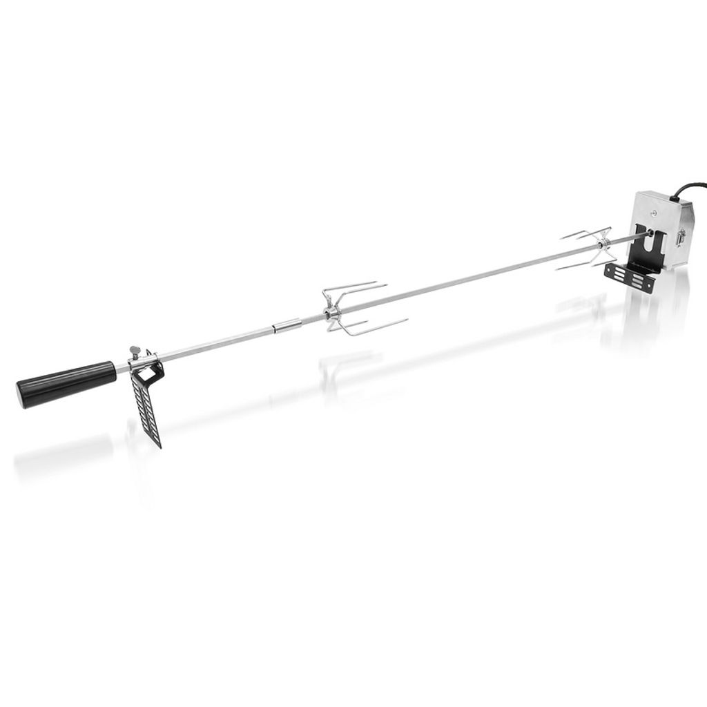 Jiubiaz Edelstahl Grillspieß Set 117cm BBQ Fleischklammer mit Motor inkl. Fleischnadeln, 220V - 240V, Elektrischer Drehspieß, Rotisserie, Drehspiess
