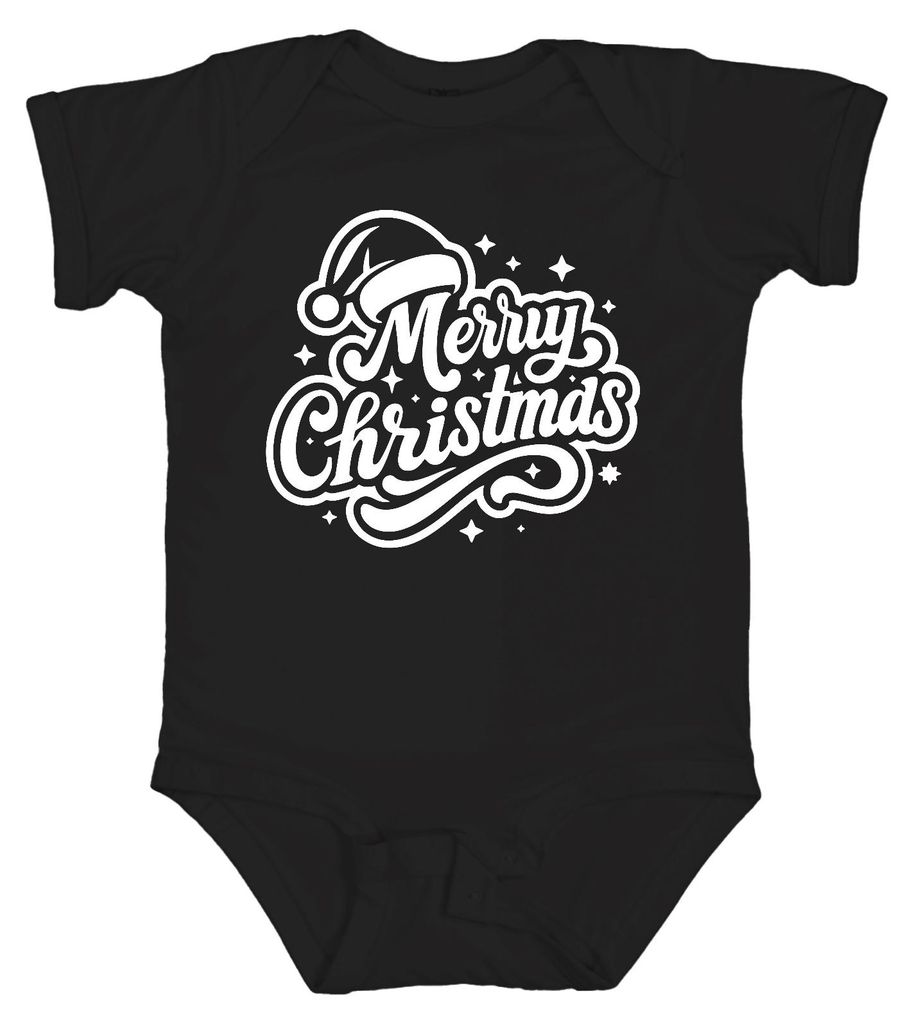 Merry Christmas Santa Hat Sterne Weihnachten Geschenk Vintage Unisex Baby Body, Schwarz, 0/3