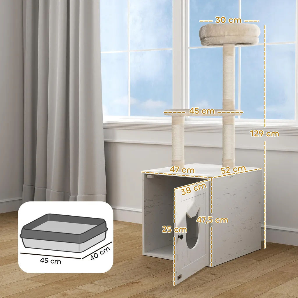Arbre à chat d'appartement avec cache-litière fermé beige 129 cm - 5