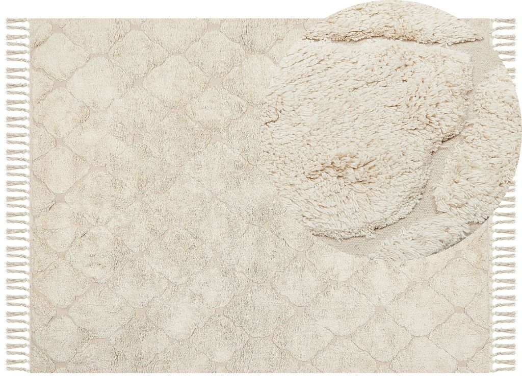 BELIANI Teppich Hellbeige Baumwolle Rechteckig 160 x 230 cm Marokkanisches Muster Fransen Handgetuftet Boho Modern Kurzhaar Fußbodenheizung Geeignet