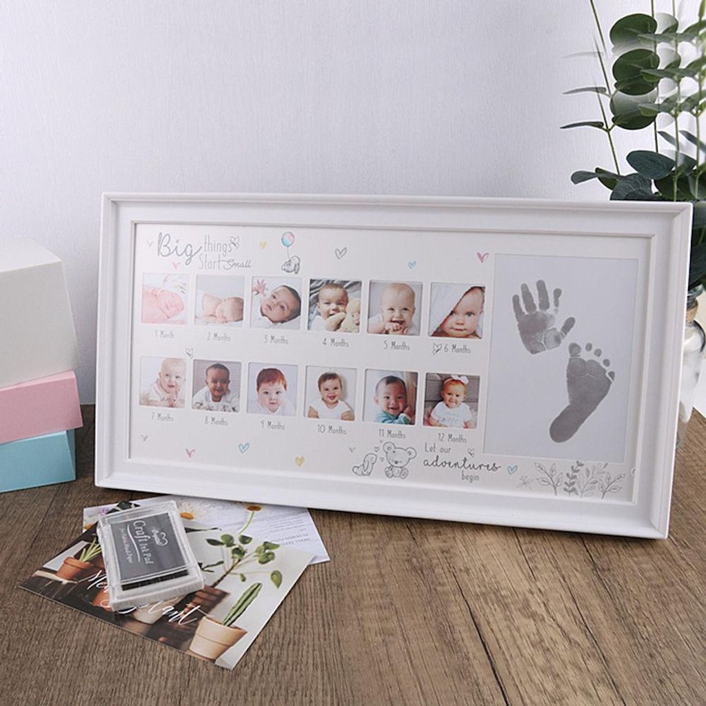 Baby Bilderrahmen Mein Erstes Jahr mit Handabdruck und Produktbild 