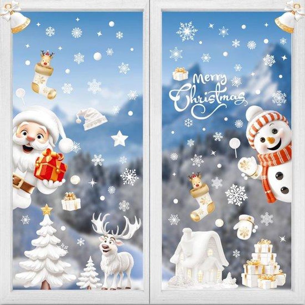 Selbstklebende Weihnachtsfensterstickers, Isisyu 180 Stück, 3D Weihnachtsfensterstickers, wieder verwendbare doppelseitige PVC-Schneeflocken-Schne...